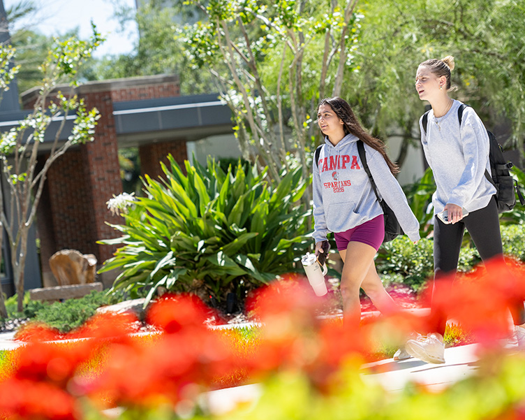 Student walk across campus